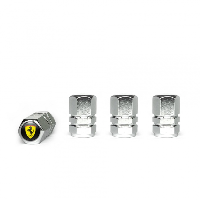 Ferrari Chrome Valve Caps 4 pcs Black Silicone Sticker Classic Logo
