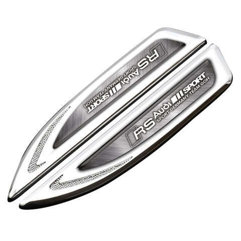 Audi RS Fender Emblem Self Adhesive Silver Brushed Steel White Logo