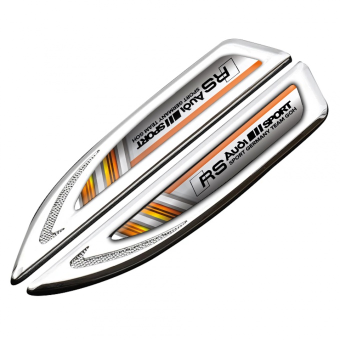 Audi RS Fender Metal Emblem Silver Orange Fragments Black Sport Logo