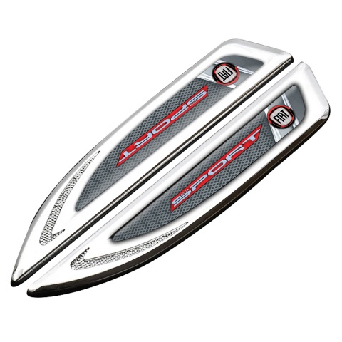Fiat Fender Emblem Badge Silver Fishnet Pattern Red Sport Logo Edition