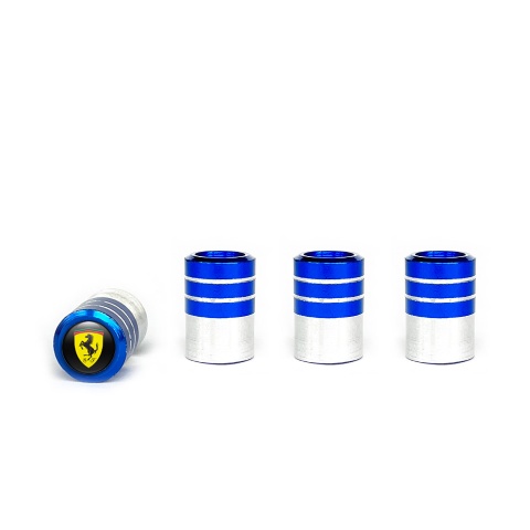 Ferarri Valve Caps Blue 4 pcs Black Silicone Sticker Classic Logo