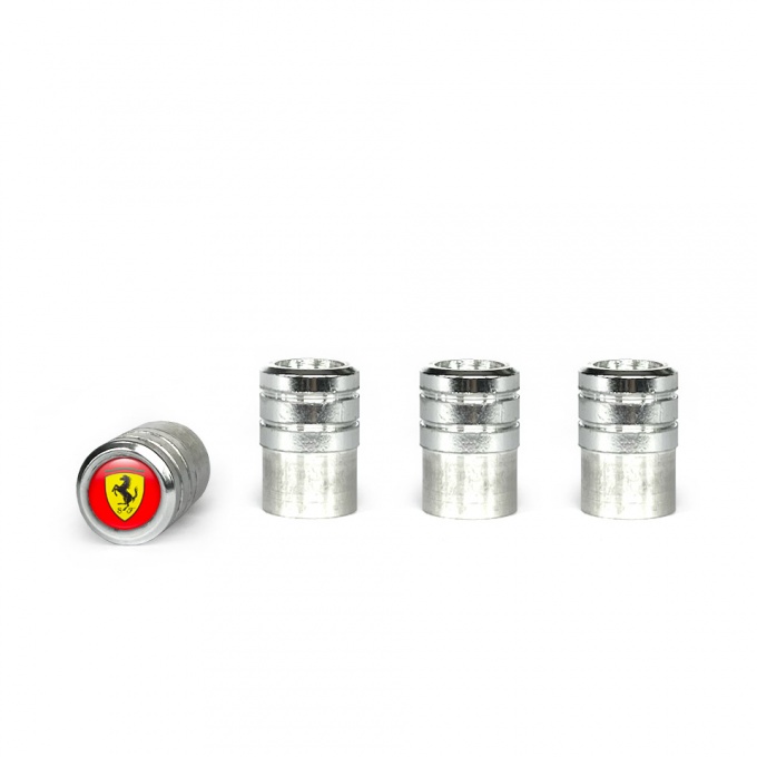 Ferrari Valve Caps Aluminum 4 pcs Red Silicone Sticker Classic Logo