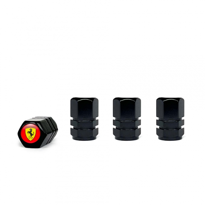 Ferrari Valve Caps Black 4 pcs Red Silicone Sticker Classic Logo
