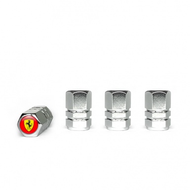 Ferrari Valve Caps Chrome 4 pcs Red Silicone Sticker Classic Logo