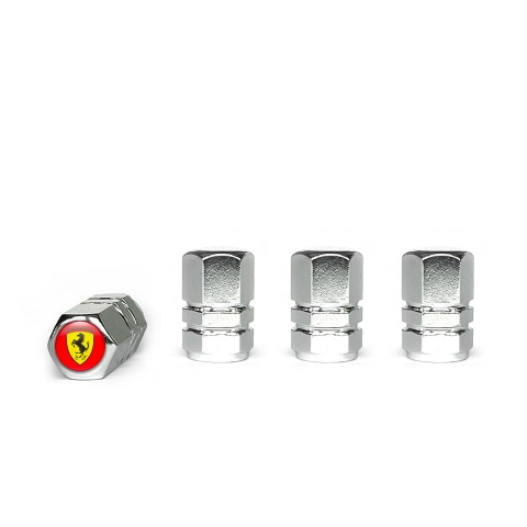 Ferarri Valve Caps Chrome 4 pcs Red Silicone Sticker Classic Logo