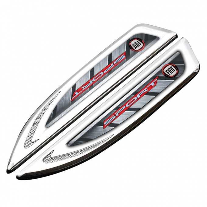 Fiat Emblem Fender Badge Silver Metallic Ornament Red Logo Design