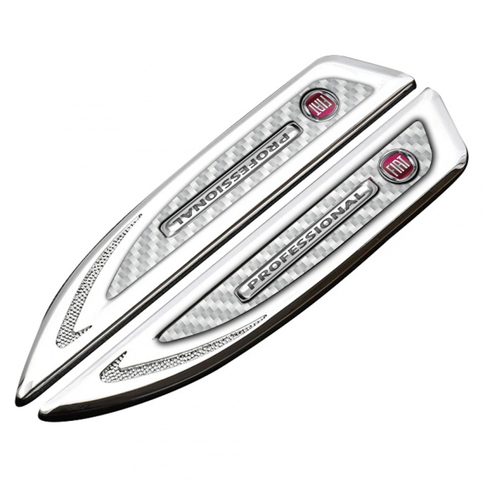 Fiat Fender Bodyside Badge Silver White Carbon Professional Series