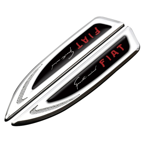 Fiat Fender Badge Self Adhesive Silver Black Base Red Logo Sport Mind