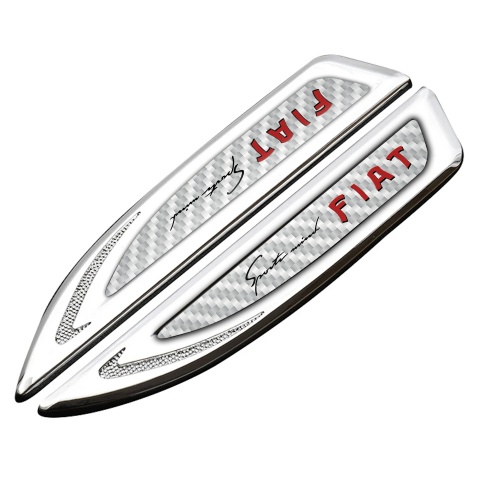Fiat Fender Metal Badge Silver White Carbon Red Logo Sport Mind