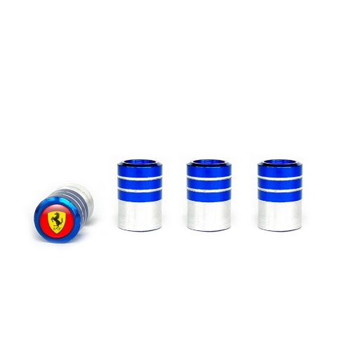 Ferarri Valve Caps Blue 4 pcs Red Silicone Sticker Classic Logo