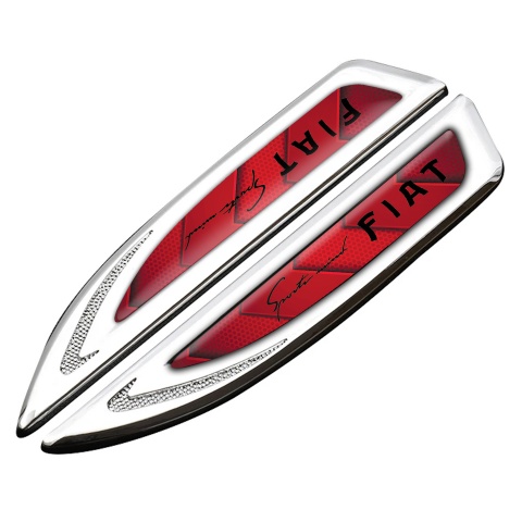 Fiat Fender Bodyside Emblem Silver Red Carbon Black Sport Mind Logo