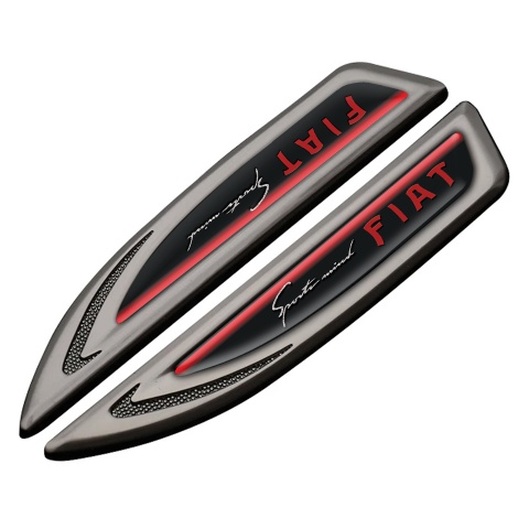 Fiat Fender Metal Badge Graphite Black Fill Red Line Sport Mind Logo