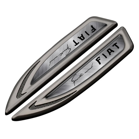Fiat Fender Bodyside Badge Graphite Brushed Steel Sport Mind Logo