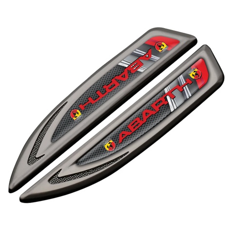 Fiat Abarth Fender Metal Emblem Graphite Fishnet Pattern Red Logo Design