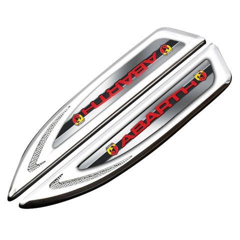 Fiat Abarth Emblem Fender Badge Silver Gradient Frame Red Logo Design