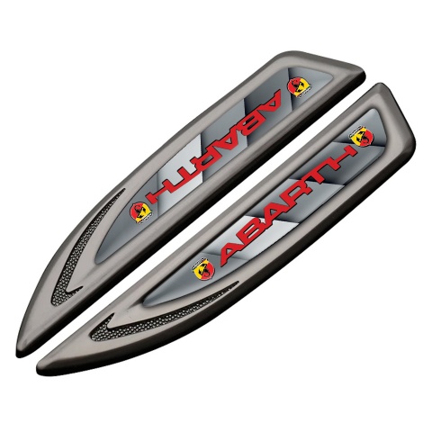 Fiat Abarth Fender Emblem Badge Graphite Grey Accent  Red Logo Design