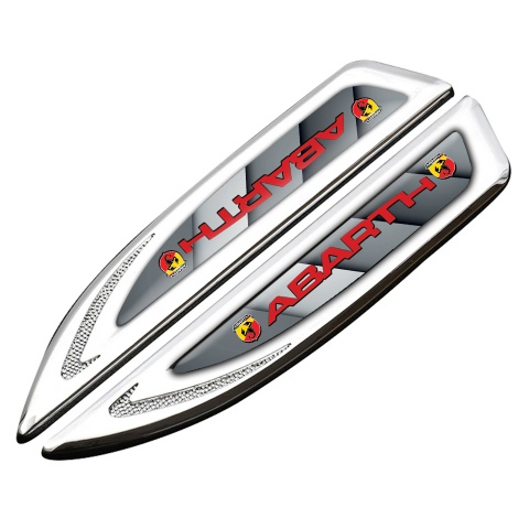 Fiat Abarth Fender Emblem Badge Silver Grey Accent  Red Logo Design