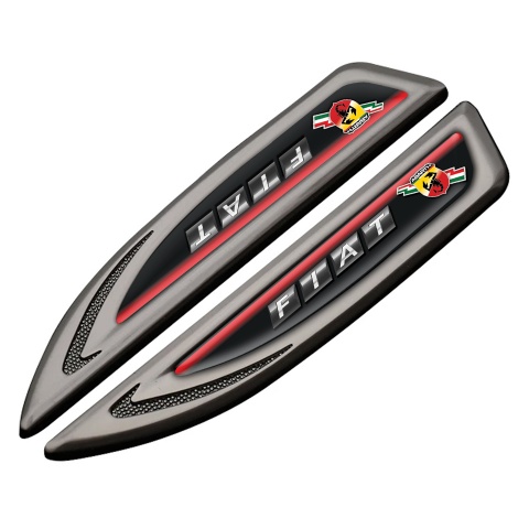 Fiat Abarth Fender Emblem Badge Graphite Black Fill Red Line Edition