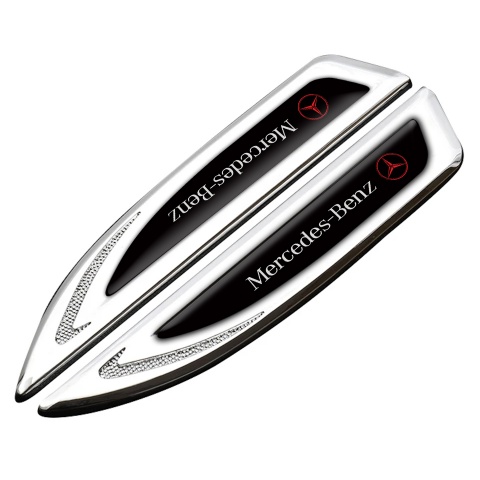 Mercedes Fender Emblem Badge Silver Black Base Red Logo Edition