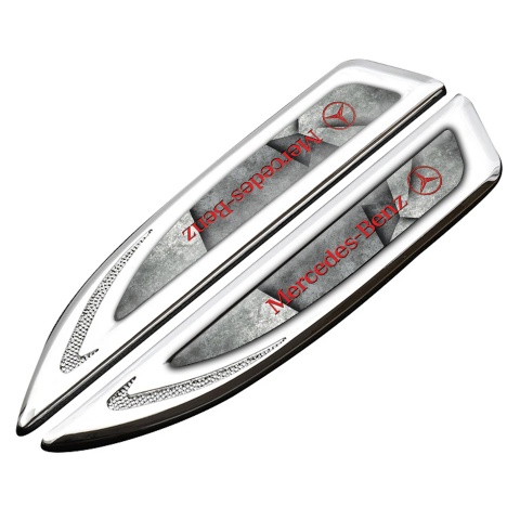 Mercedes Fender Bodyside Badge Silver Stone Pattern Red Logo