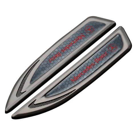 Mercedes Fender Bodyside Emblem Graphite Honeycomb Pattern Crimson Logo