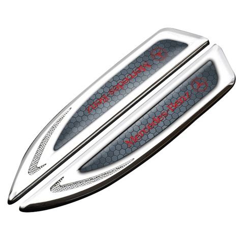 Mercedes Fender Bodyside Emblem Silver Honeycomb Pattern Crimson Logo