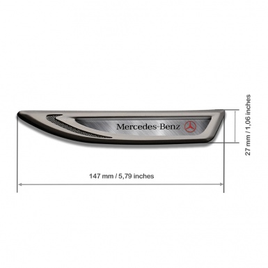 Mercedes Emblem Fender Badge Graphite Brushed Steel Crimson Logo
