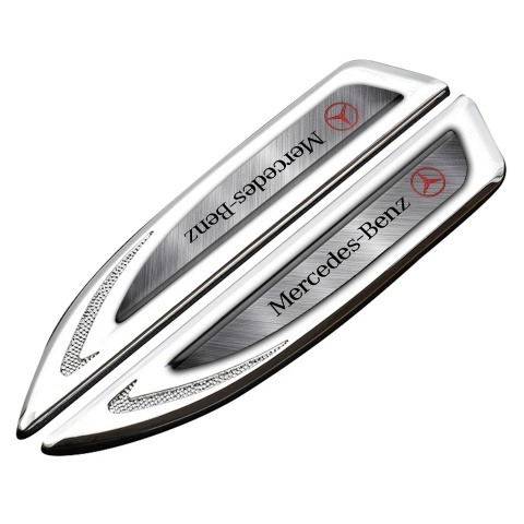 Mercedes Emblem Fender Badge Silver Brushed Steel Crimson Logo