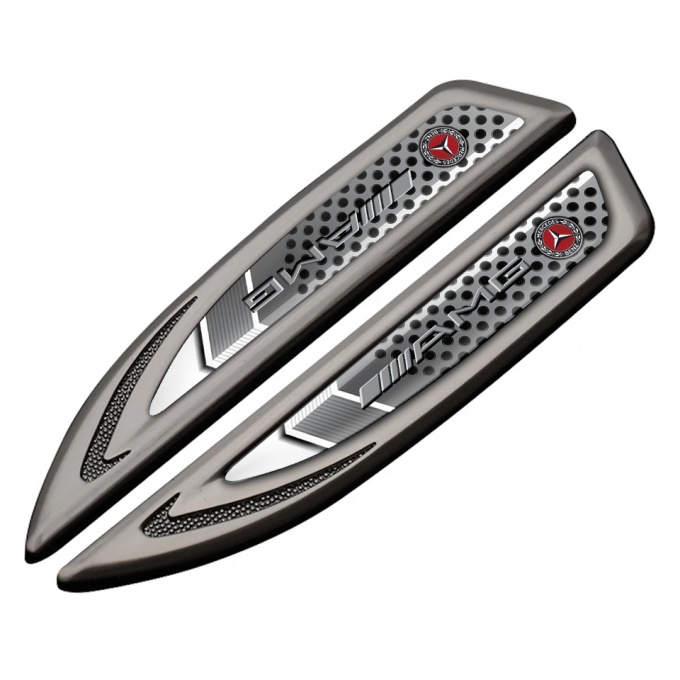 Mercedes AMG Fender Bodyside Badge Graphite Metal Grate Sport Logo