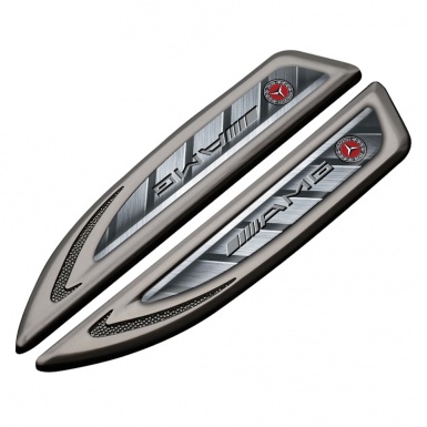Mercedes AMG Fender Emblem Badge Graphite Steel Bars Grey Logo Motif