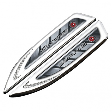 Mercedes AMG Fender Emblem Badge Silver Steel Bars Grey Logo Motif
