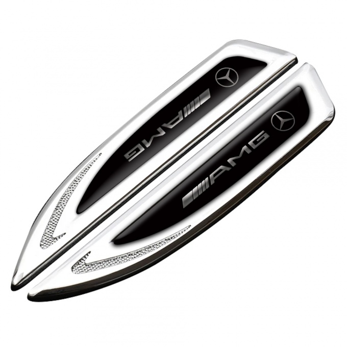 Mercedes AMG Fender Bodyside Emblem Silver Black Base Steel Logo Effect