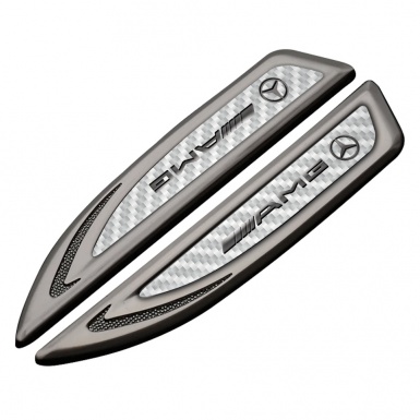 Mercedes AMG Fender Metal Emblem Graphite White Carbon Steel Logo