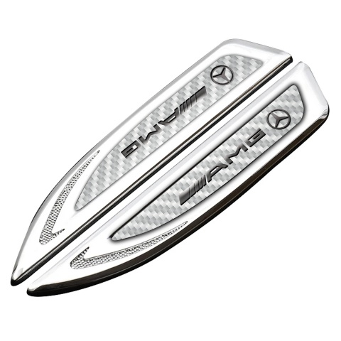 Mercedes AMG Fender Metal Emblem Silver White Carbon Steel Logo