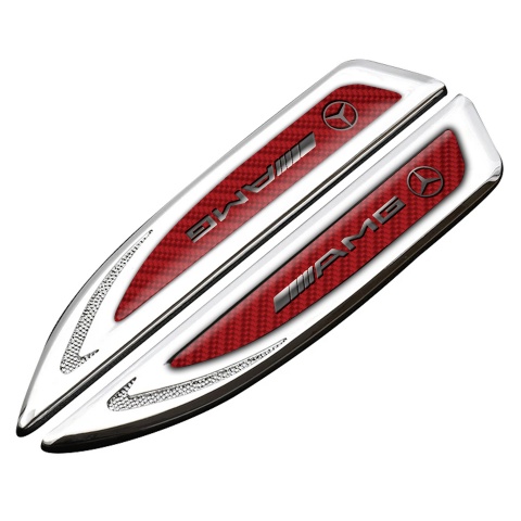 Mercedes AMG Fender Bodyside Badge Silver Red Carbon Steel Logo