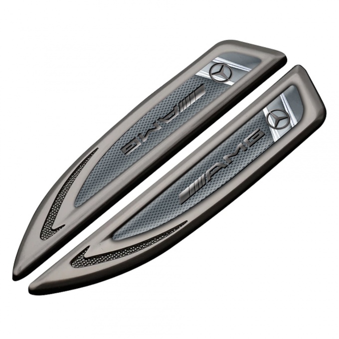 Mercedes AMG Emblem Fender Badge Graphite Fishnet Texture Steel Gradient