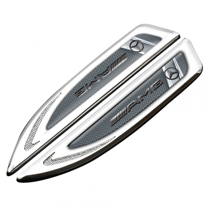 Mercedes AMG Emblem Fender Badge Silver Fishnet Texture Steel Gradient