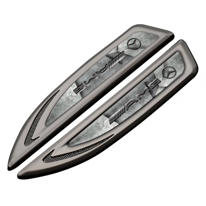 Mercedes AMG Fender Badge Self Adhesive Graphite Stone Pattern Steel Logo