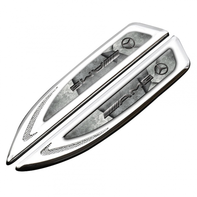 Mercedes AMG Fender Badge Self Adhesive Silver Stone Pattern Steel Logo