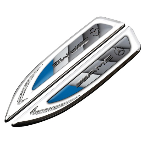 Mercedes AMG Fender Bodyside Emblem Silver Blue Plate Metallic Logo