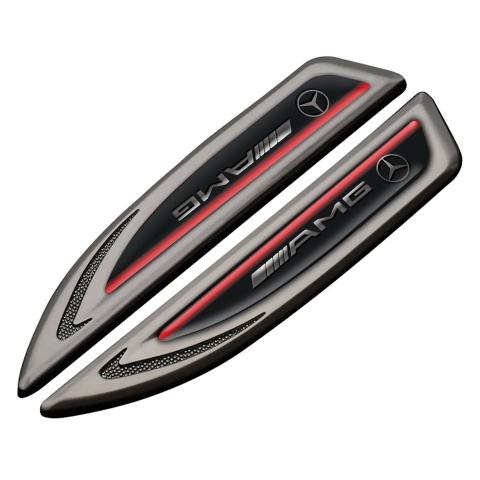 Mercedes AMG Fender Bodyside Badge Graphite Black Base Red Sport Stripe