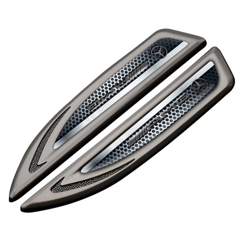 Mercedes AMG Emblem Fender Badge Graphite Steel Grate Metallic Logo