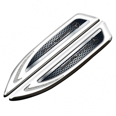 Mercedes AMG Emblem Fender Badge Silver Steel Grate Metallic Logo