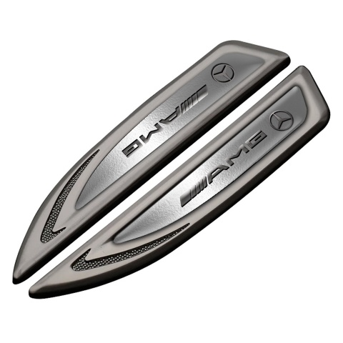 Mercedes AMG Fender Emblem Badge Graphite Polished Steel Metallic Logo
