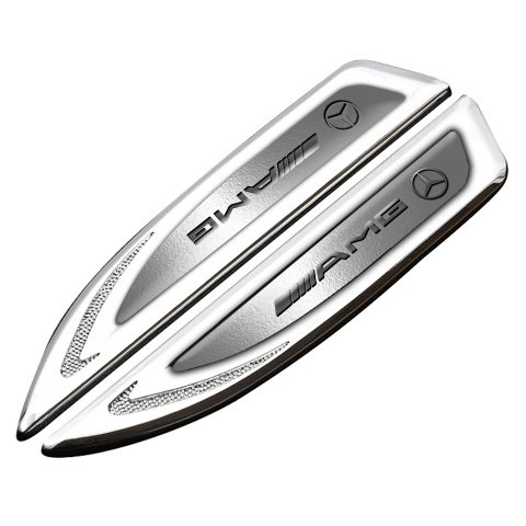 Mercedes AMG Fender Emblem Badge Silver Polished Steel Metallic Logo