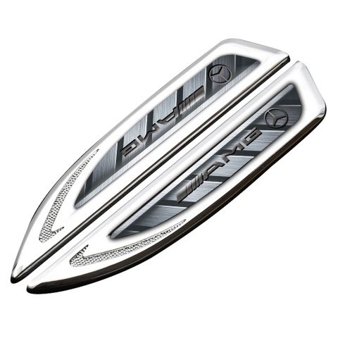 Mercedes AMG Fender Badge Self Adhesive Silver Steel Bars Metallic Gradient