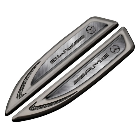 Mercedes AMG Fender Metal Badge Graphite Grey Strokes Steel Logo Effect