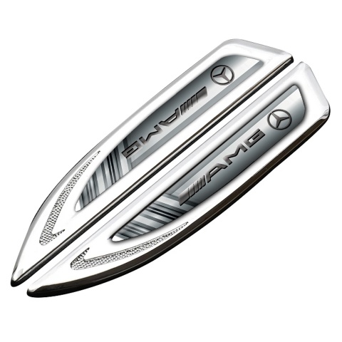 Mercedes AMG Fender Metal Badge Silver Grey Strokes Steel Logo Effect
