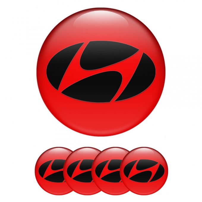 Hyundai Emblem for Center Wheel Caps Red Fill Black Logo Design