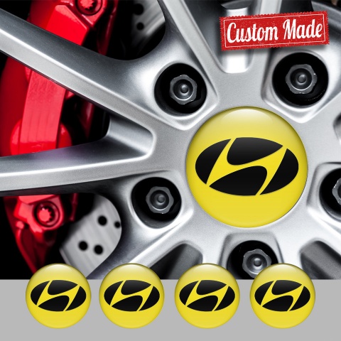 Hyundai Center Wheel Caps Stickers Yellow Fill Black Logo Variant